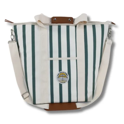 Material Tote Cooler Bag Green and white stripe