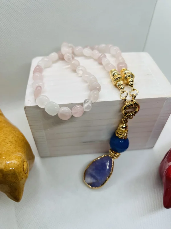 Grey aventurine necklace with A Purple Agate 18 K Gold plated Vermeil