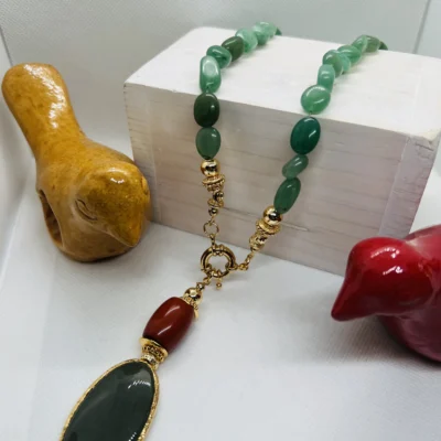 Green Jade necklace with 18 K Gold plated Vermeil