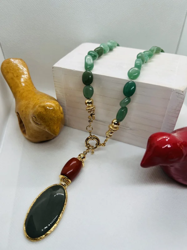 Green Jade necklace with 18 K Gold plated Vermeil