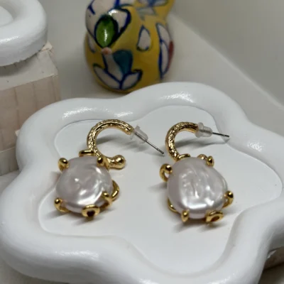 Baroque Pearl Earrings Gold Plated