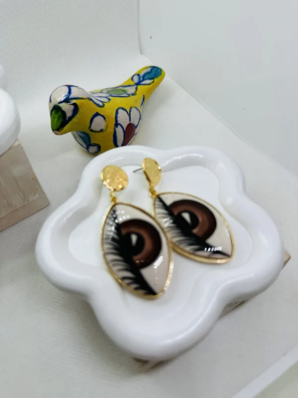 Iris Earrings hand painted Ceramics Brown