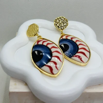 Iris Earrings - Gold Plated Hand Painted Ceramic