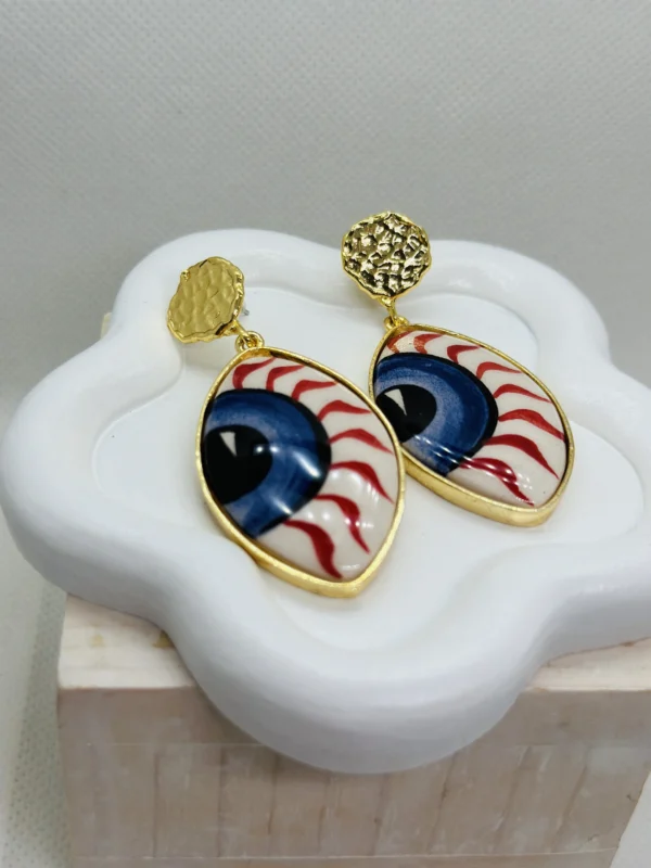 Iris Earrings - Gold Plated Hand Painted Ceramic