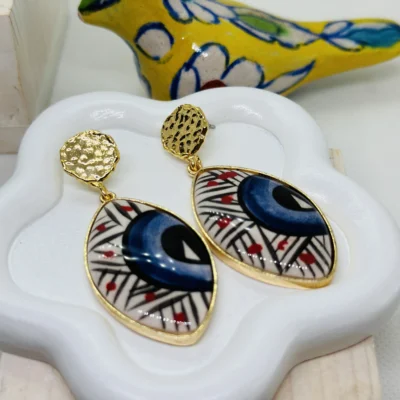 Iris Earrings - Hand painted Ceramics