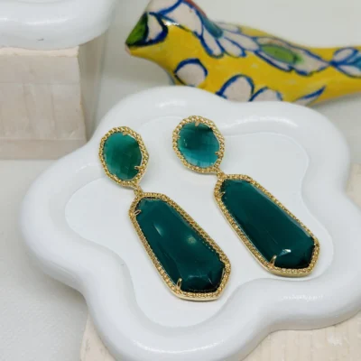 Green Cat Eye stone Gold plated earrings with Zirconia setting and