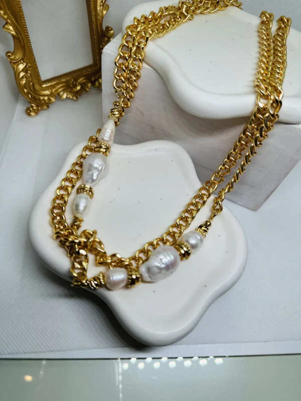 Long Necklace 18 K gold plated with Fresh water Pearls