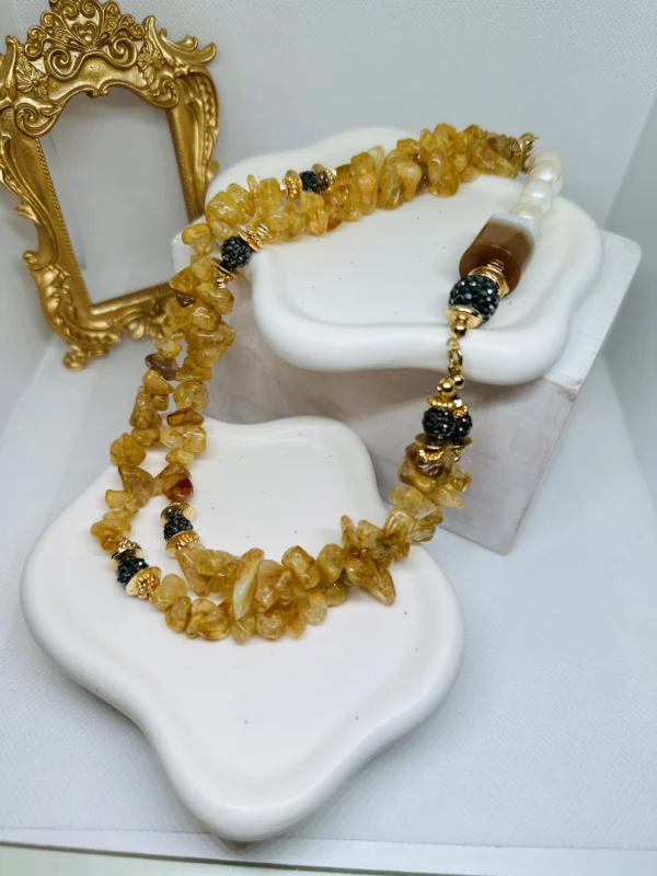 Amber necklace with Fresh water Pearls and 18 K Gold plated Vermeil